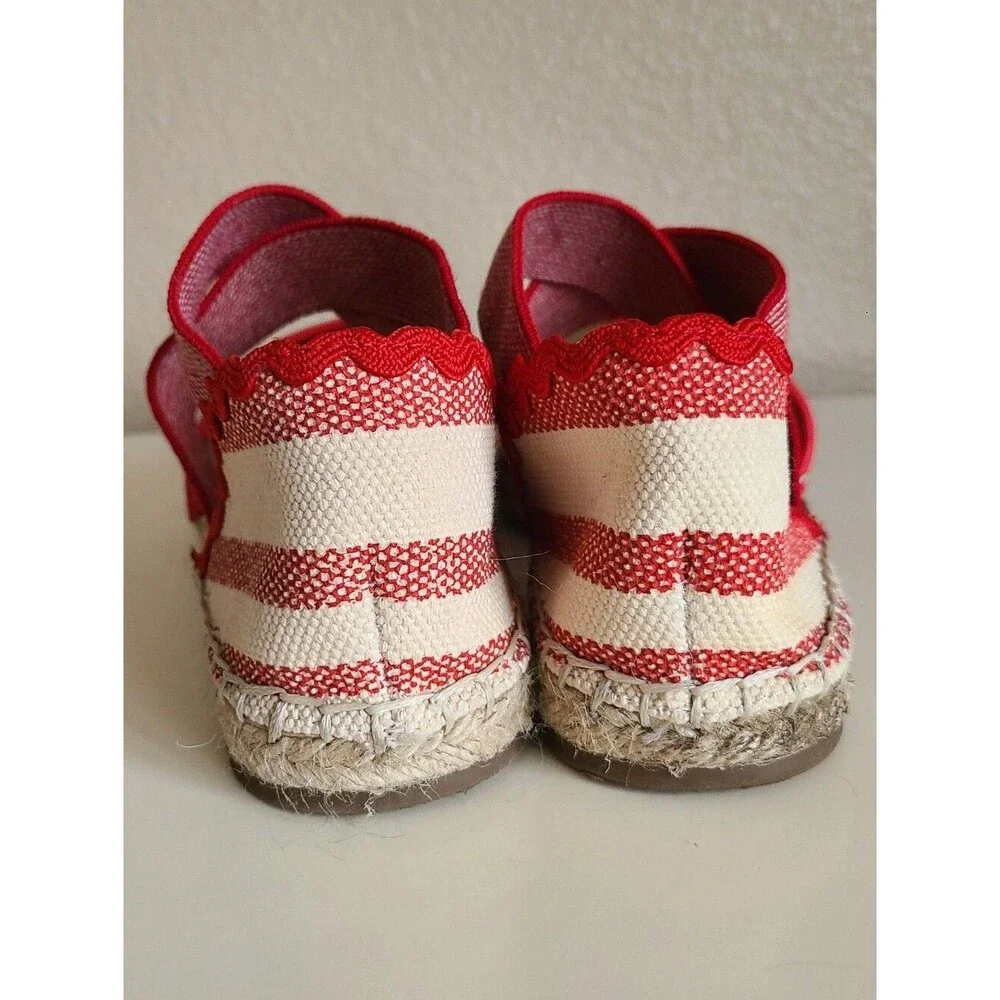 lands' end red & white striped elastic strap espadrilles size 7